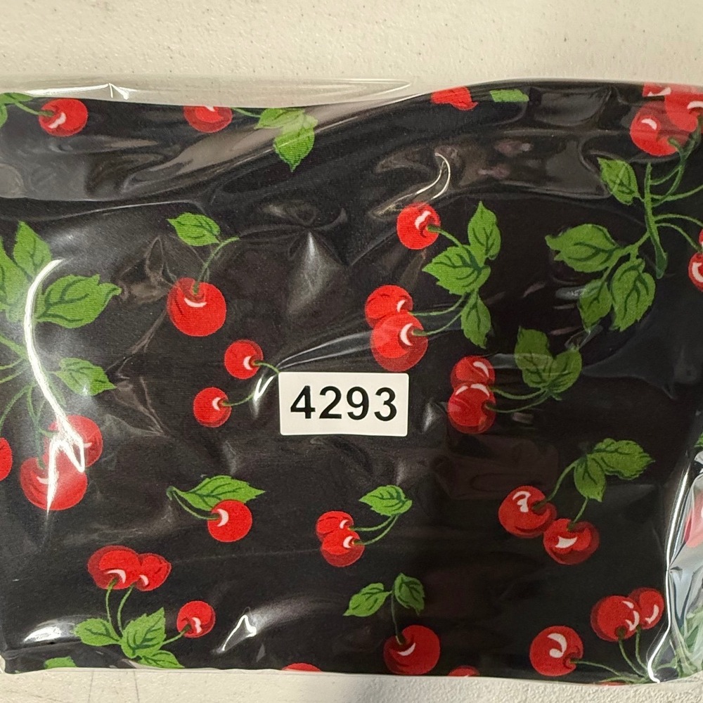 Pin Up Girl Cherry Print Rockabilly Dress Black Cap Sleeve Medium kitschy retro - Picture 12 of 12